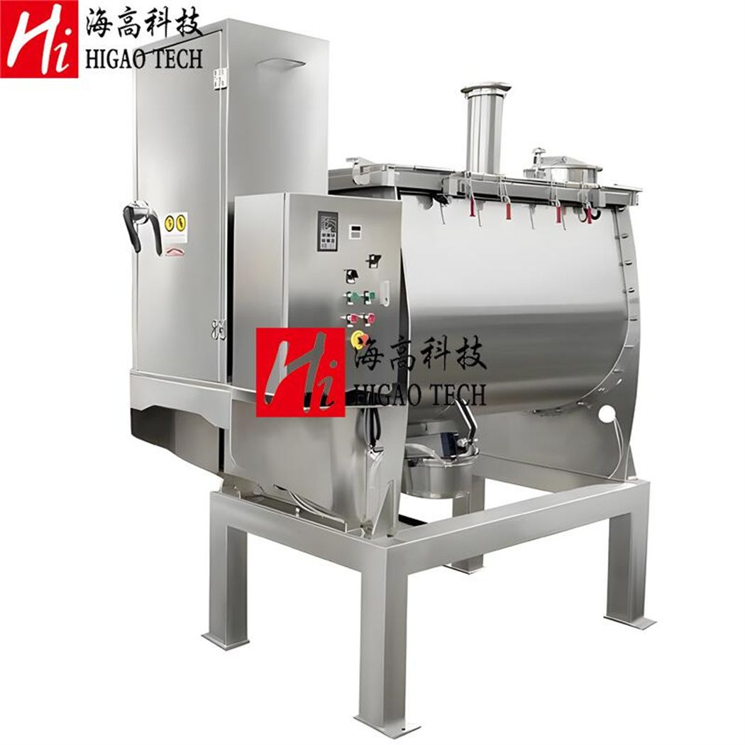 Stainless steel horizontal paddle mixer installed for dry food ingredient processing
