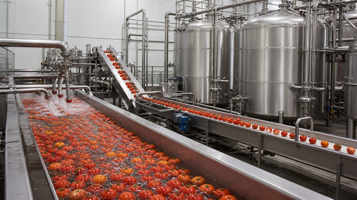 Stainless steel equipment inside a modern food processing facility